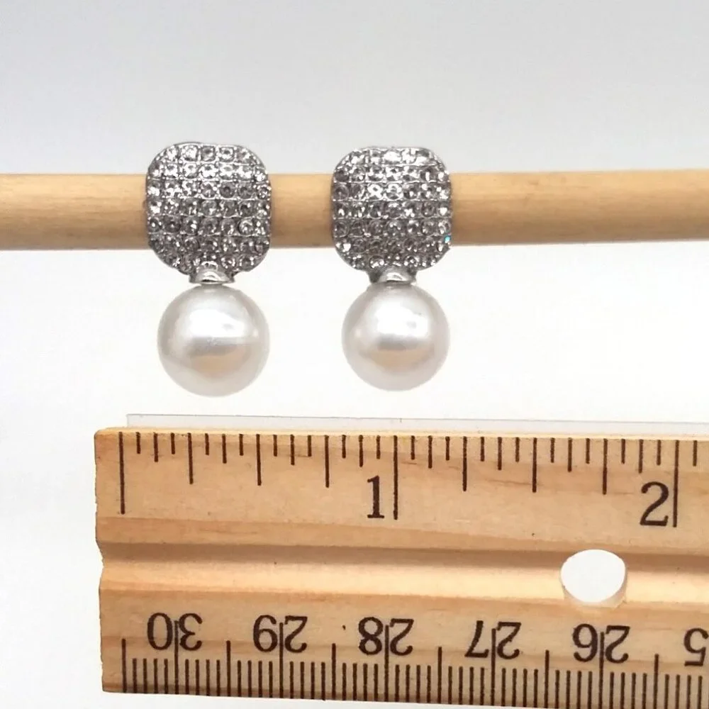 Earrings Pearl Crystal Rhinestones Elegant Hollywood Glam Trendy Silver Stylish